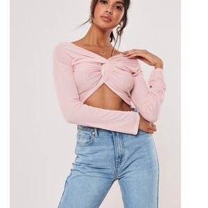 Missguided twist front long sleeve crop top
